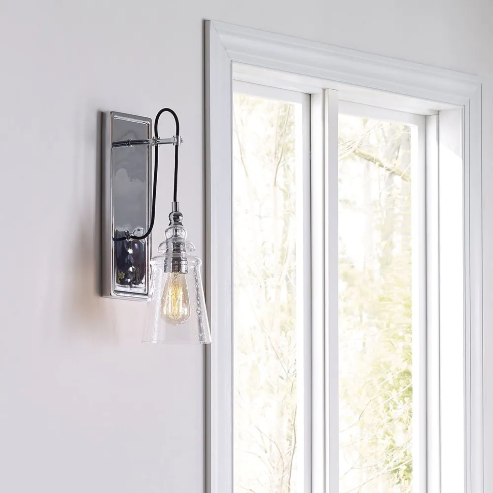 Elstead Wandlampe Metall Glas E27 44,1 cm hoch Chrom GREDA* Wandleuchten|Küchenlampen