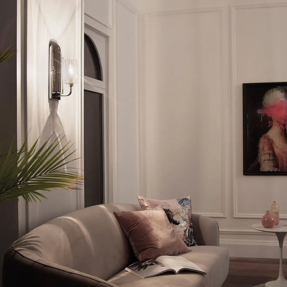 Elstead Wandlampe Metall Glas E14 35,5 cm hoch Nickel poliert* Wandleuchten|Jugendstil Lampen