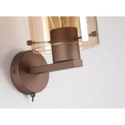 Searchlight Wandlampe Metall Glas Mokka Bernstein E27 mit Schalter* Wohnzimmerlampen|Flurlampen