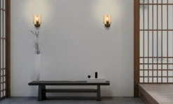 Searchlight Wandlampe Metall Glas Mokka Bernstein E27 mit Schalter* Wohnzimmerlampen|Flurlampen