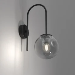 Luminex Wandlampe Metall Glas Schwarz Rauchgrau Messing E14* Wandleuchten|Küchenlampen