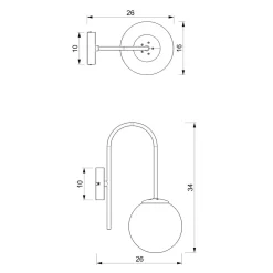 Luminex Wandlampe Metall Glas Schwarz Rauchgrau Messing E14* Wandleuchten|Küchenlampen