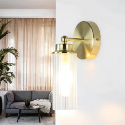 Searchlight Wandlampe Metall Glasschirm G9 IP44 B:10 cm in Messing