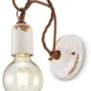 Outlet Ferroluce Wandlampe Metall H: 18 cm Weiß Shabby Antik E27 ARASI