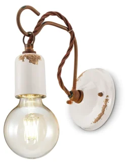 Outlet Ferroluce Wandlampe Metall H: 18 cm Weiß Shabby Antik E27 ARASI