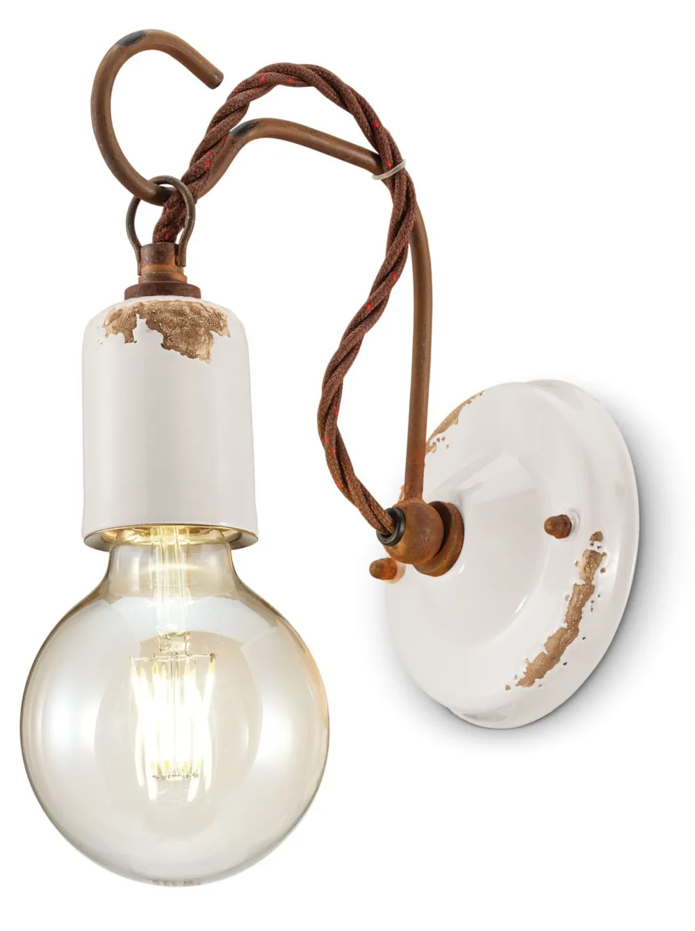 Outlet Ferroluce Wandlampe Metall H: 18 cm Weiß Shabby Antik E27 ARASI
