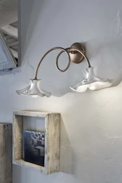 Ferroluce Wandlampe Metall Keramik B: 62 cm Rostbraun Weiß E14* Wohnzimmerlampen|Keramiklampen