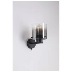 Searchlight Wandlampe Metall Rauchglas E27 H:24 cm mit Schalter