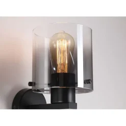 Searchlight Wandlampe Metall Rauchglas E27 H:24 cm mit Schalter