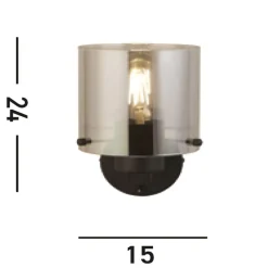 Searchlight Wandlampe Metall Rauchglas E27 H:24 cm mit Schalter