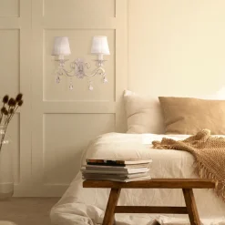 Maytoni Wandlampe Metall Stoff E14 in Shabby Weiß Gold Weiß