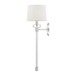 Outlet Elstead Wandlampe Metall Stoff H: 67,6 cm in Nickel poliert Weiß
