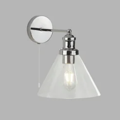 New Searchlight Wandlampe mit Schalter Chrom Klar E27 Glas