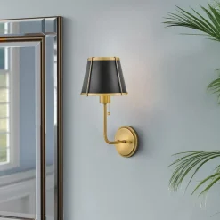 Elstead Wandlampe mit Schalter 40cm hoch E27 Metall in Messing Schwarz* Wandleuchten|Wohnzimmerlampen