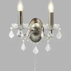 Searchlight Wandlampe mit Schalter 2-flammig E14 in Silber matt* Wandleuchten|Wohnzimmerlampen