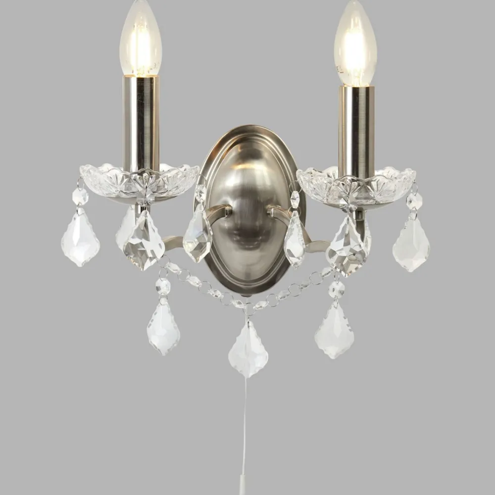 Searchlight Wandlampe mit Schalter 2-flammig E14 in Silber matt* Wandleuchten|Wohnzimmerlampen