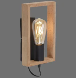 Just Light Wandlampe mit Schalter Holz Metall H:25 cm E27 Retro* Wohnzimmerlampen|Metall Lampen