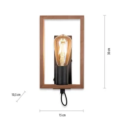 Just Light Wandlampe mit Schalter Holz Metall H:25 cm E27 Retro* Wohnzimmerlampen|Metall Lampen