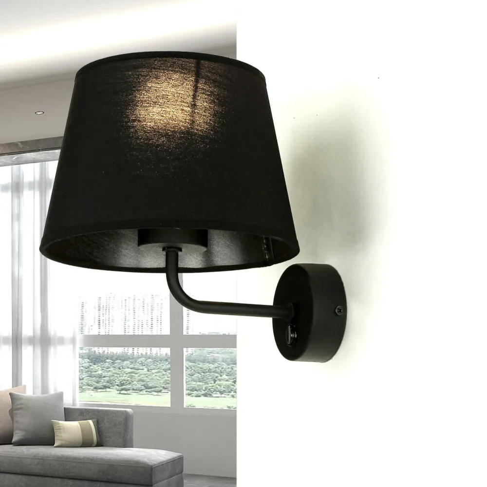 TK Lighting Wandlampe mit Schalter Schwarz Stoffschirm MAJA* Bauhaus Lampen|Wohnzimmerlampen
