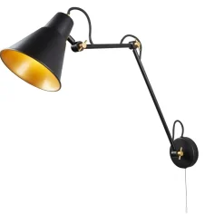 Searchlight Wandlampe mit Schalter verstellbar Schwarz Gold Gelenke* Wohnzimmerlampen|Retro Lampen