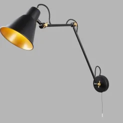 Searchlight Wandlampe mit Schalter verstellbar Schwarz Gold Gelenke* Wohnzimmerlampen|Retro Lampen