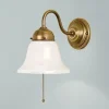 Berliner Messingleuchten Wandlampe mit Zugschalter Glas Messing E27 T:24 cm