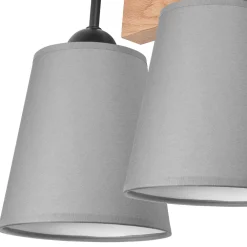 Lamkur Wandlampe Modern Grau Natur B: 33 cm 2-flammig E27 Stoff Holz* Wandleuchten|Flurlampen