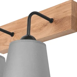 Lamkur Wandlampe Modern Grau Natur B: 33 cm 2-flammig E27 Stoff Holz* Wandleuchten|Flurlampen