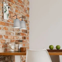 Lamkur Wandlampe Modern Grau Natur B: 33 cm 2-flammig E27 Stoff Holz* Wandleuchten|Flurlampen