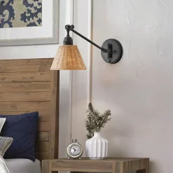 Elstead Wandlampe Rattan Metall Gelenkarm schwenkbar E27 zum Lesen* Wandleuchten|Wohnzimmerlampen
