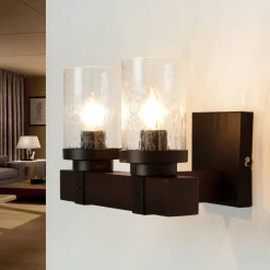 Easylight Wandlampe Rustikal B: 31 cm 2x E27 Metall Regenglas* Flurlampen|Küchenlampen