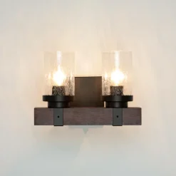 Easylight Wandlampe Rustikal B: 31 cm 2x E27 Metall Regenglas* Flurlampen|Küchenlampen