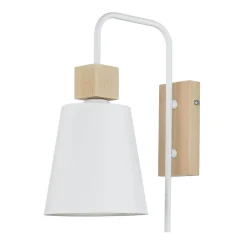 Lamkur Wandlampe Schirm Weiß Holz Skandinavisch REILLY* Wohnzimmerlampen|Stofflampen