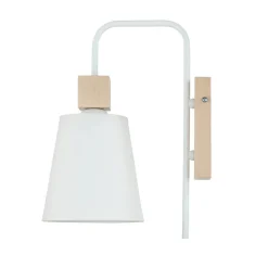 Lamkur Wandlampe Schirm Weiß Holz Skandinavisch REILLY* Wohnzimmerlampen|Stofflampen