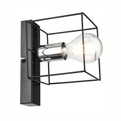 Hot Lamkur Wandlampe Schwarz Chrom Würfel Metall Draht für E27 B: 13 cm