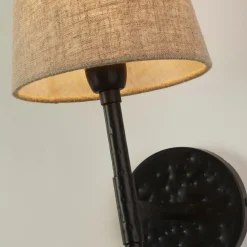 Searchlight Wandlampe Schwarz Creme H: 43 cm E14 Stoff Metall Rustikal* Wandleuchten|Schlafzimmer Lampen