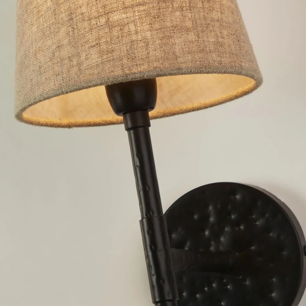 Searchlight Wandlampe Schwarz Creme H: 43 cm E14 Stoff Metall Rustikal* Wandleuchten|Schlafzimmer Lampen