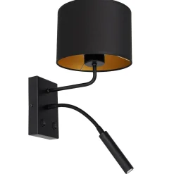 Luminex Wandlampe Schwarz Gold Stoff Lesearm E27 G9 wohnlich* Wandleuchten|Schlafzimmer Lampen