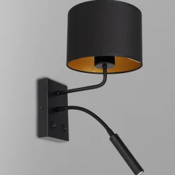 Luminex Wandlampe Schwarz Gold Stoff Lesearm E27 G9 wohnlich* Wandleuchten|Schlafzimmer Lampen