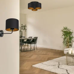 Luminex Wandlampe Schwarz Gold Stoff Metall H:23 cm wohnlich* Wohnzimmerlampen|Metall Lampen