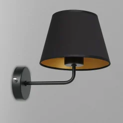 Luminex Wandlampe Schwarz Gold Stoffschirm konisch H:23 cm E27* Wandleuchten|Schlafzimmer Lampen
