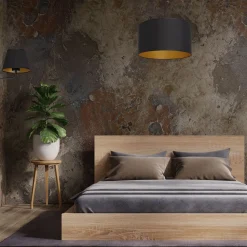 Luminex Wandlampe Schwarz Gold Stoffschirm konisch H:23 cm E27* Wandleuchten|Schlafzimmer Lampen