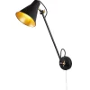 Searchlight Wandlampe Schwarz Golz verstellbar Gelenke E27 mit Schalter* Wohnzimmerlampen|Retro Lampen