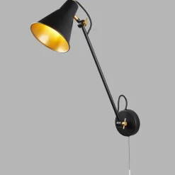 Searchlight Wandlampe Schwarz Golz verstellbar Gelenke E27 mit Schalter* Wohnzimmerlampen|Retro Lampen