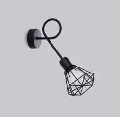 Sollux Wandlampe Schwarz lang Retro E27 Käfigschirm BUNA* Wandleuchten|Küchenlampen