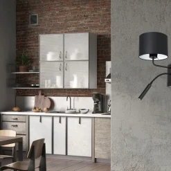 Luminex Wandlampe Schwarz Weiß Stoff Lesearm E27 G9 wohnlich* Wandleuchten|Schlafzimmer Lampen