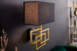 Clearance Invicta Interior Wandlampe Stoff blendarm T:20 cm E27 in Gold Schwarz