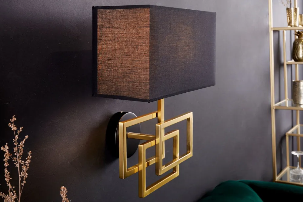 Clearance Invicta Interior Wandlampe Stoff blendarm T:20 cm E27 in Gold Schwarz