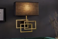 Clearance Invicta Interior Wandlampe Stoff blendarm T:20 cm E27 in Gold Schwarz