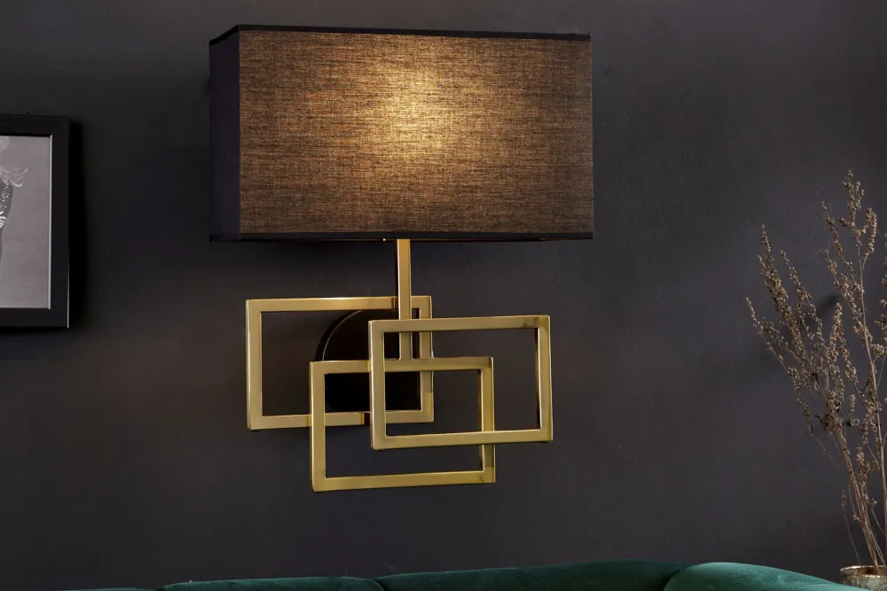 Clearance Invicta Interior Wandlampe Stoff blendarm T:20 cm E27 in Gold Schwarz